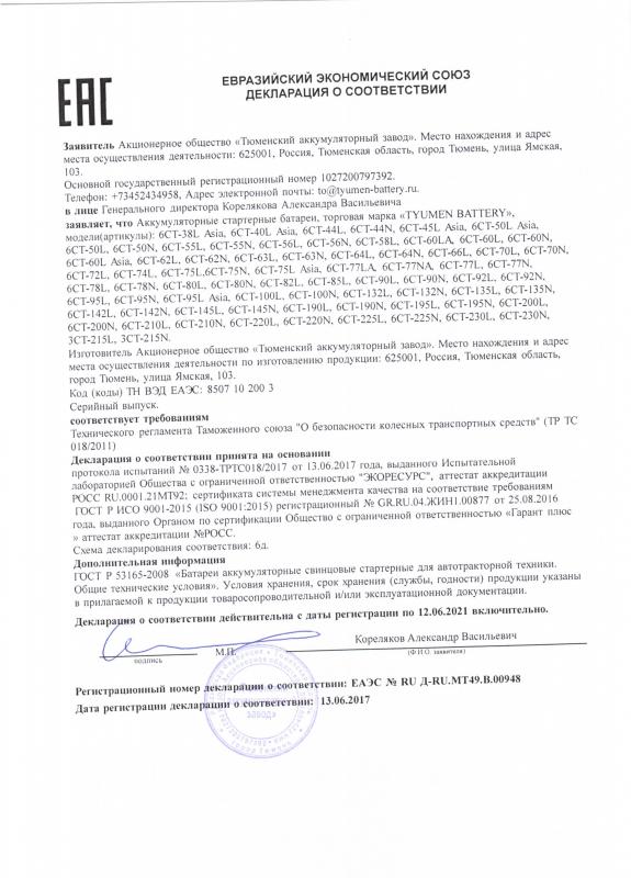 Декларация о соответствии до 12.06.2021